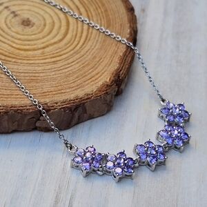 Purple Tanzanite ✦ Floral Platinum Necklace ✦ 18” Sparkling Crystal Design NWT
